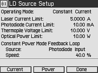 Laser Diode Setup Screen