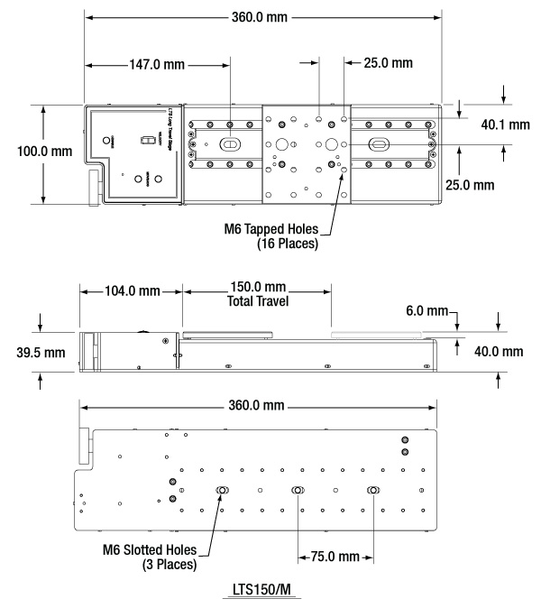 150 mm Linear Translation Stage with Integrated Controller, Stepper Motor