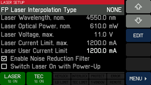 Laser Setup Screen