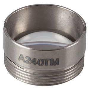 A240TM - f = 8.00 mm, NA = 0.50, WD = 4.79 mm, Mounted Rochester Aspheric Lens, Uncoated