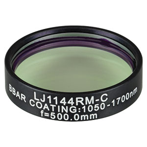 LJ1144RM-C - f = 500.0 mm, Ø1in, N-BK7 Mounted Plano-Convex Round Cyl Lens, ARC: 1050 - 1700 nm