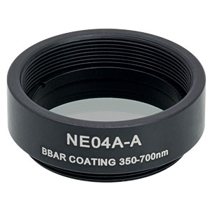 NE04A-A - Ø25 mm Absorptive Neutral Density Filter, SM1-Threaded Mount, ARC: 350 - 700 nm, OD: 0.4