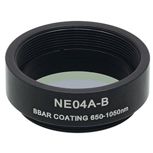 NE04A-B - Ø25 mm Absorptive Neutral Density Filter, ARC: 650 - 1050 nm, SM1-Threaded Mount, OD: 0.4