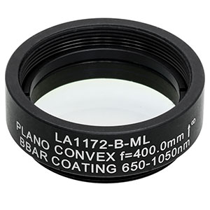LA1172-B-ML - Ø1in N-BK7 Plano-Convex Lens, SM1-Threaded Mount, f = 400 mm, ARC: 650-1050 nm
