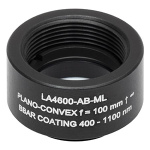 LA4600-AB-ML - Ø1/2in UVFS Plano-Convex Lens, SM05-Threaded Mount, f = 100 mm, ARC: 400 - 1100 nm