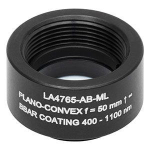 LA4765-AB-ML - Ø1/2in UVFS Plano-Convex Lens, SM05-Threaded Mount, f = 50 mm, ARC: 400 - 1100 nm