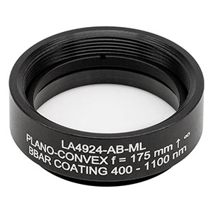 LA4924-AB-ML - Ø1in UVFS Plano-Convex Lens, SM1-Threaded Mount, f = 175 mm, ARC: 400 - 1100 nm
