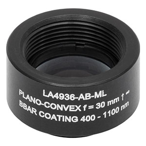 LA4936-AB-ML - Ø1/2in UVFS Plano-Convex Lens, SM05-Threaded Mount, f = 30 mm, ARC: 400 - 1100 nm