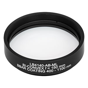 LB4140-AB-ML - f = 150 mm, Ø2in Mounted UV Fused Silica Bi-Convex Lens, AR Coating: 400 - 1100 nm