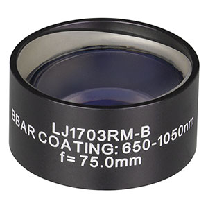 LJ1703RM-B - f = 75.0 mm, Ø1in, N-BK7 Mounted Plano-Convex Round Cyl Lens, ARC: 650 - 1050 nm