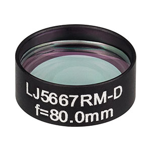 LJ5667RM-D - Ø1/2in Mounted Plano-Convex CaF₂ Cylindrical Lens, f = 80.0 mm, ARC: 1.65 - 3.0 µm