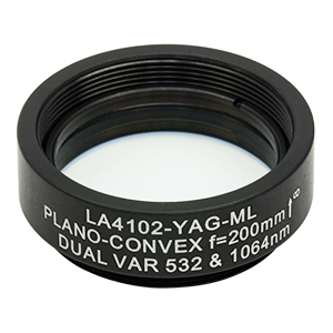 LA4102-YAG-ML - Ø1in UVFS Plano-Convex Lens, SM1-Threaded Mount, f = 200.0 mm, 532/1064 nm V-Coat
