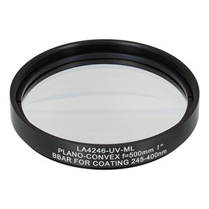 LA4246-UV-ML - Ø75 mm UVFS Plano-Convex Lens, SM3-Threaded Mount, f = 500.0 mm, ARC: 245-400 nm