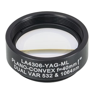 LA4306-YAG-ML - Ø1in UVFS Plano-Convex Lens, SM1-Threaded Mount, f = 40.0 mm, 532/1064 nm V-Coat
