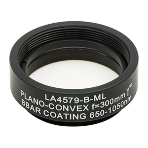 LA4579-B-ML - Ø1in UVFS Plano-Convex Lens, SM1-Threaded Mount, f = 300.0 mm, ARC: 650 - 1050 nm