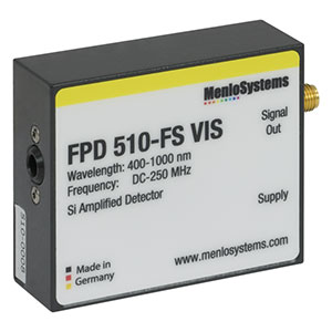 FPD510-FS-VIS - Si Fixed Gain, High Sensitivity PIN Detector, 400 - 1000 nm, 250 MHz BW, 0.13 mm², M4 Tap