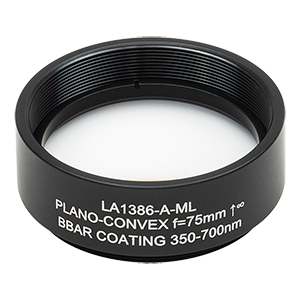LA1386-A-ML - Ø1.5in N-BK7 Plano-Convex Lens, SM1.5-Threaded Mount, f = 75 mm, ARC: 350-700 nm