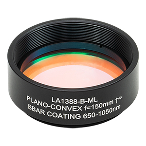 LA1388-B-ML - Ø1.5in N-BK7 Plano-Convex Lens, SM1.5-Threaded Mount, f = 150 mm, ARC: 650-1050 nm