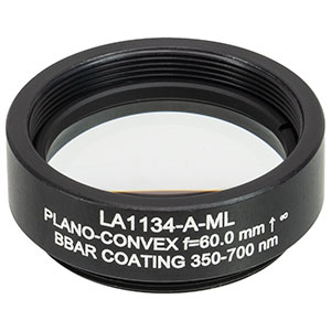 LA1134-A-ML - Ø1in N-BK7 Plano-Convex Lens, SM1-Threaded Mount, f = 60 mm, ARC: 350-700 nm