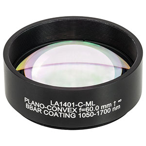 LA1401-C-ML - Ø2in N-BK7 Plano-Convex Lens, SM2-Threaded Mount, f = 60 mm, ARC: 1050-1700 nm