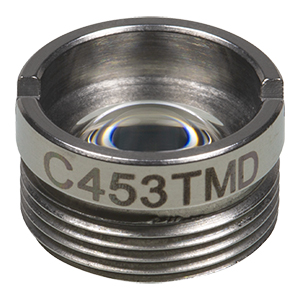 C453TMD - f = 4.6 mm, NA = 0.50, WD = 0.9 mm, DW = 655 nm, Mounted Aspheric Lens, Uncoated