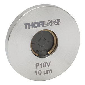 P10V - Ø1in Mounted Pinhole, 10 ± 1 µm Pinhole Diameter, Stainless Steel, Vacuum Compatible