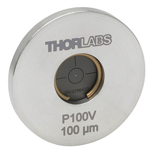 P100V - Ø1in Mounted Pinhole, 100 ± 4 µm Pinhole Diameter, Stainless Steel, Vacuum Compatible