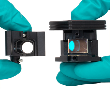 Opened Cube Insert Showing Spring Plate and Dichroic
